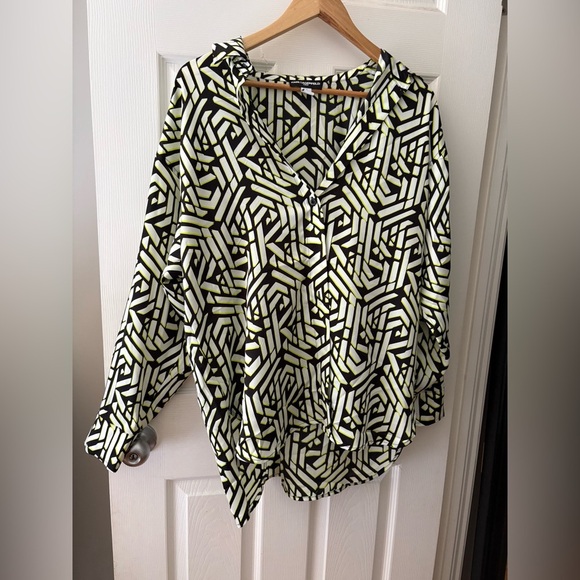 Karl Lagerfeld geo print button down top size large green black - Picture 2 of 10